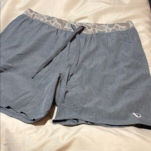 BURLEBO Men's Slate Blue Athletic Shorts with Patterned Waistband